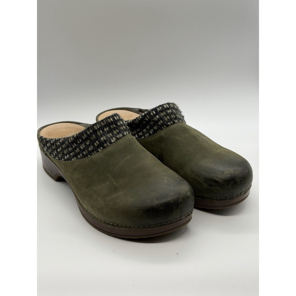 Dansko Bev Clogs Slide Mule Women 40 / US 9.5, Burnished Green Leather - EUC